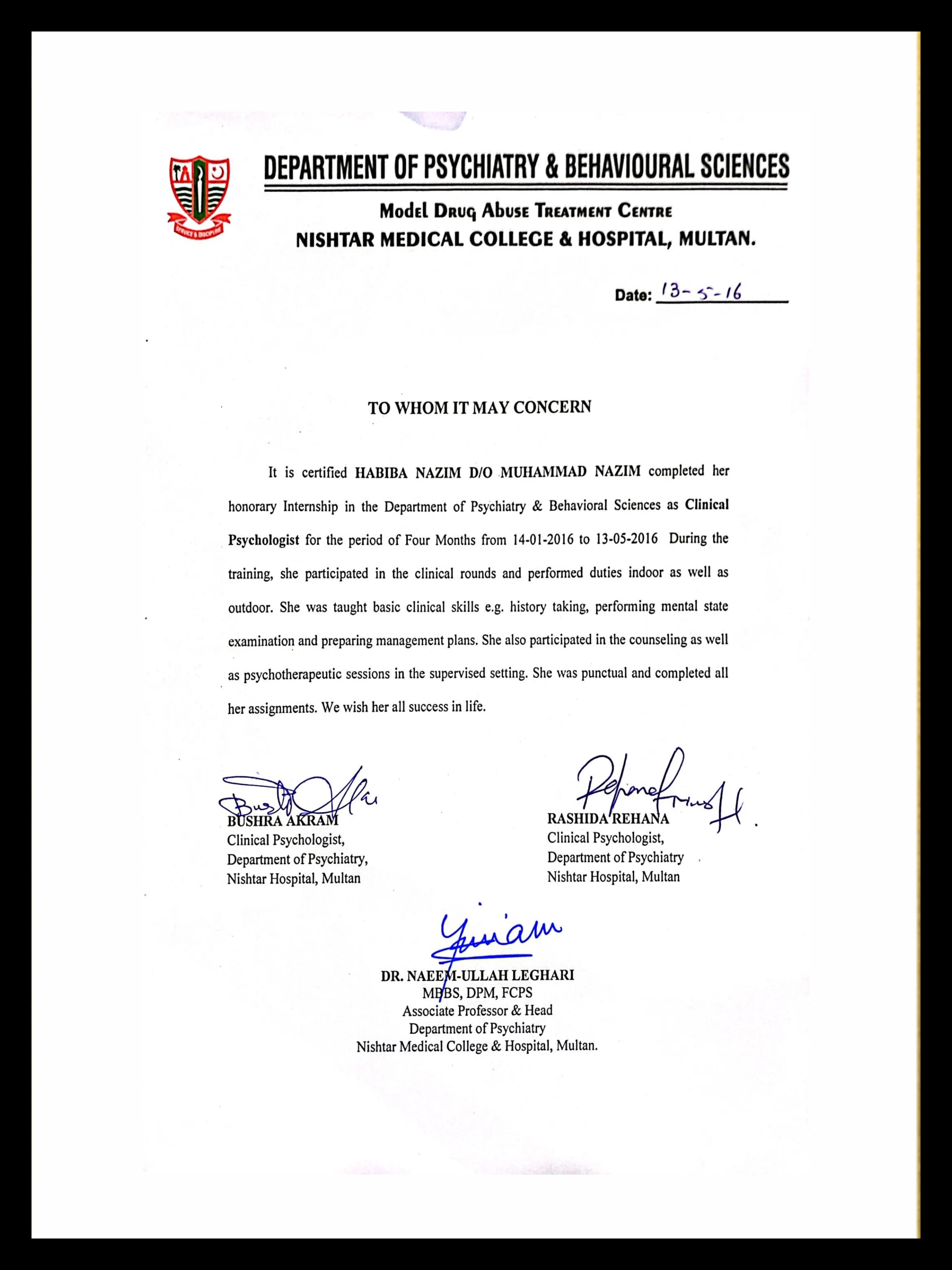 Clinical psychologist in multan